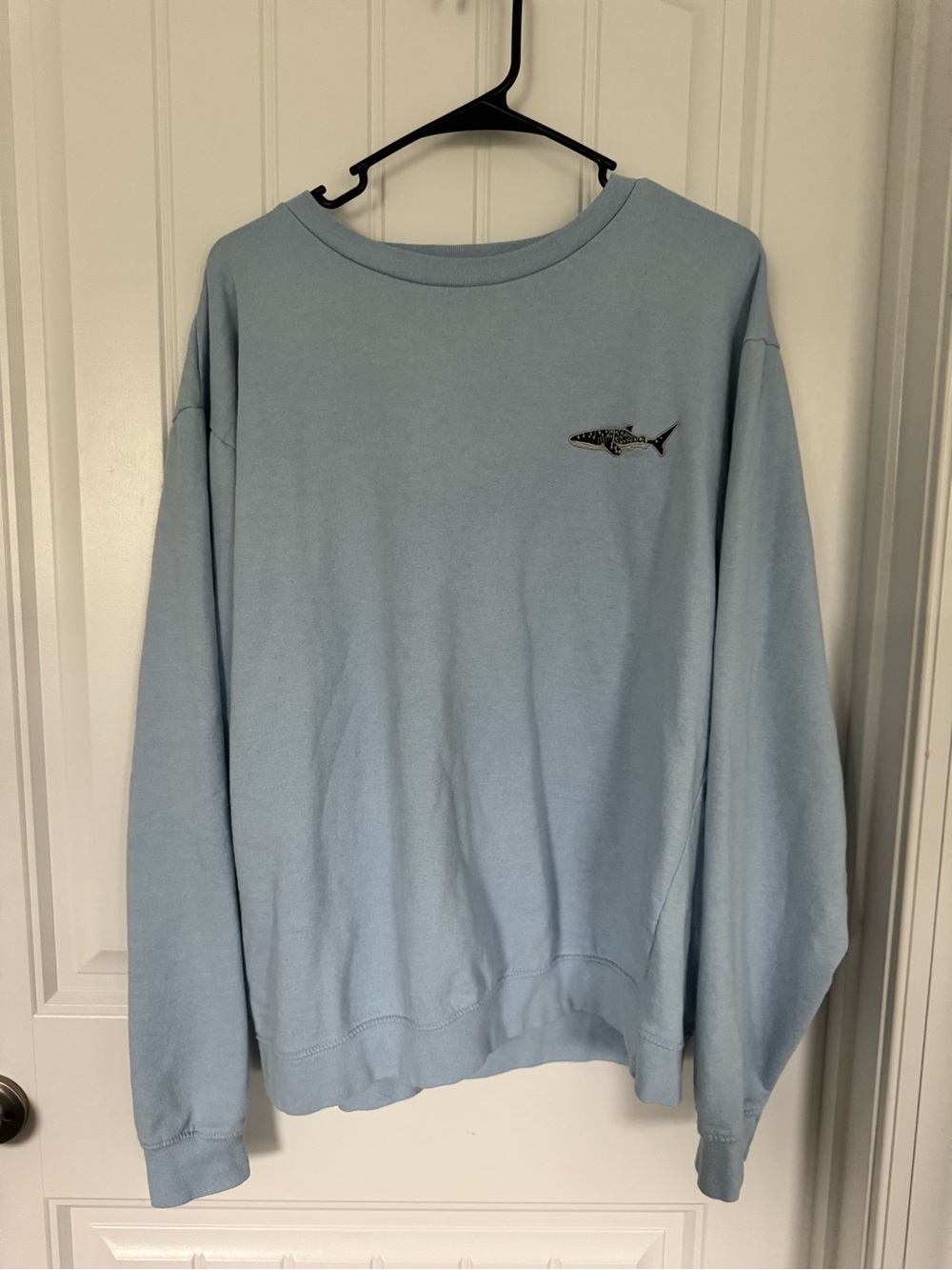 Light Blue Crewneck Sweater with Whale Shark Embroidery